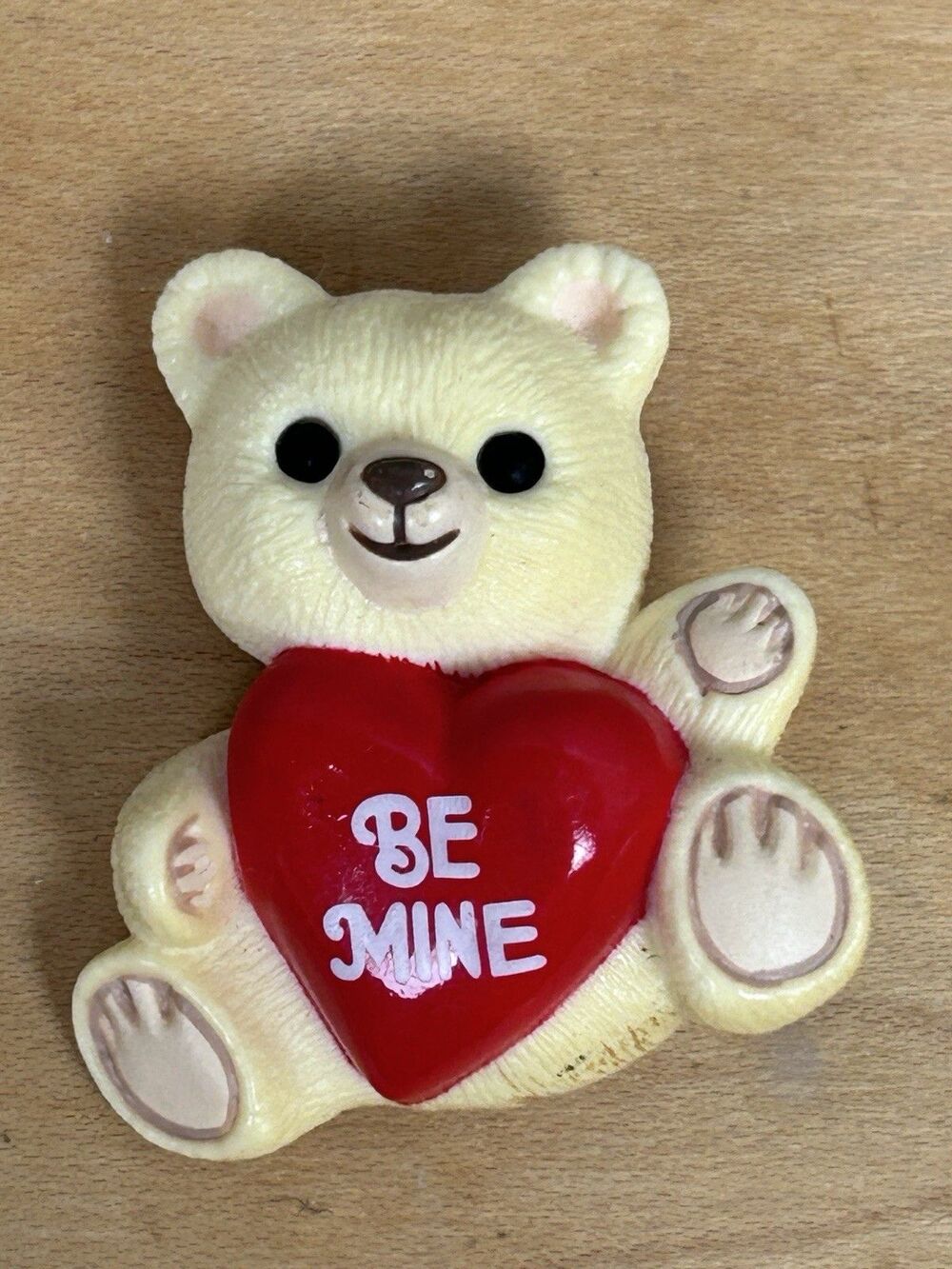 1985 Hallmark brooch yellow bear with bright red "Be Mine" heart Valentine's Day